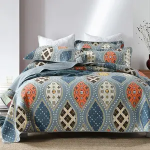 European Style Reversible 3 Pieces Queen Size Cotton Stitching Bedspreads & Coverlets House