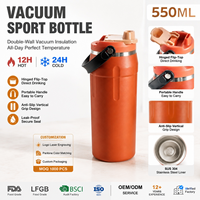Bouteille de sport isotherme à bouchon rabattable de 550 ml avec boucle de transport, bouteille de voyage en acier inoxydable à double paroi sous vide, 16 oz, FDA