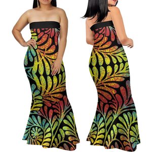 Nueva Tapa polinesio estilo Plus tamaño Maxi Top de tubo vestidos de verano de mujer de rojo envoltura Sexy hombro sirena vestido de cola de - Product Image 2