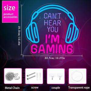 Enseigne néon LED dimmable pour gaming – Je ne peux pas entendre, je joue – Décoration murale pour salle vidéo, idéale pour garçons et adolescents – Lumière pour casque gamer - Product Image 2