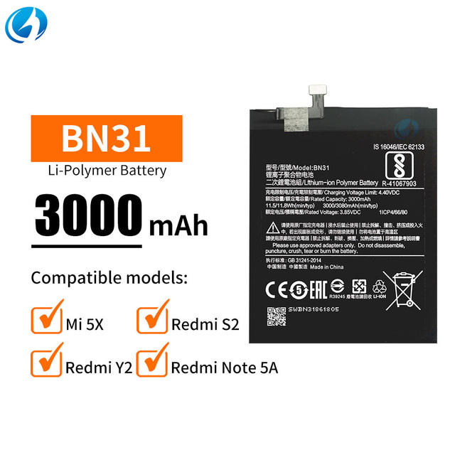 BN31 Factory Direct Supply Wholesale Original Mobile Phone Parts Battery for Xiaomi Mi 5X Redmi S2 Y2 Note 5A