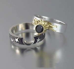 Bagues de couple vintage étoiles et <span class=keywords><strong>lune</strong></span> pour femmes, style bohème ethnique, <span class=keywords><strong>pierre</strong></span> <span class=keywords><strong>noire</strong></span> CZ, bagues pour femmes, bijoux de fête de mariage - Product Image 1