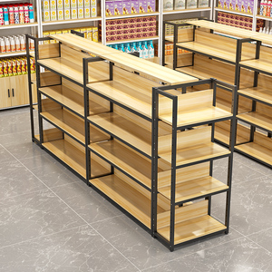 Giá để hàng đa tầng kết hợp hai mặt, chất liệu sắt gỗ, dùng cho siêu thị đồ ăn nhẹ - Product Image 1