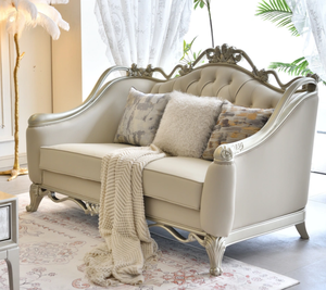 Juego de Sofás de Cuero de Alta Gama, Muebles Tallados en Madera Maciza de Estilo Francés para Sala de Estar, Estilo Europeo, Nuevo - Product Image 5