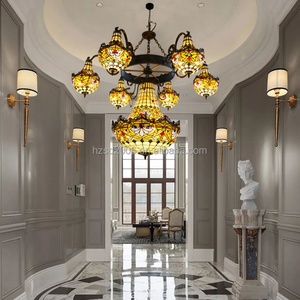 Lustre Tiffany multi-têtes en fer forgé pour hôtel, restaurant, villa, et suspension de luxe pour immeubles de grande hauteur - Product Image 5