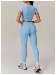 Gran oferta, traje de Yoga acanalado de 5 piezas para mujer, conjunto de Yoga deportivo de manga larga para correr al aire libre, conjuntos de chándal deportivo para gimnasio - Product Image 6
