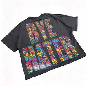 T-shirt en coton tricoté 100 % avec logo personnalisé, anti-plis, coupe streetwear unisexe pour hommes et femmes, motif uni, design formel - Product Image 2