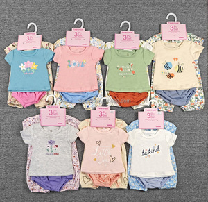 Set Estivo 3 Pezzi per Bambine Tedmimak, Abbigliamento in Cotone Traspirante con Motivo Floreale, Stile Europeo e Americano, Tuta, Maglietta e <span class=keywords><strong>Pantaloncini</strong></span> - Product Image 3