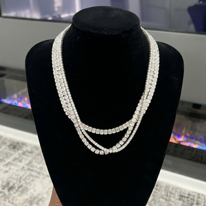 Hip Hop 14K <b>Gold</b> Natural Diamond 3 Row Brilliant Cut <b>Tennis</b> <b>Necklace</b> Iced Cuban Layered Chain Jewelry for Men Women Wedding Gift - Product Image 1