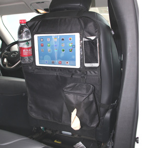 Organisateur de dossier de siège de voiture en tissu Oxford noir, 4 à 7 compartiments avec poche pour tablette et porte-mouchoirs pour rangement dans le véhicule - Product Image 1