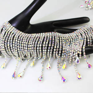 Haut de gamme Waterdrop Fringe Verre Cristal Décolleté <span class=keywords><strong>Strass</strong></span> Appliques pour Robes De Mariée WNLC-132 - Product Image 4