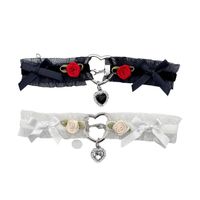 Collier ras de cou en chaîne de bambou en cuivre avec pendentif en cristal en forme de cœur Lolita mignon en dentelle rose de style japonais pour fille douce