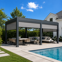 Pergola bioclimatique intelligente en aluminium avec toit à lames orientables, éclairage LED et écran zip résistant au vent pour jardin, bâtiment ou pavillon
