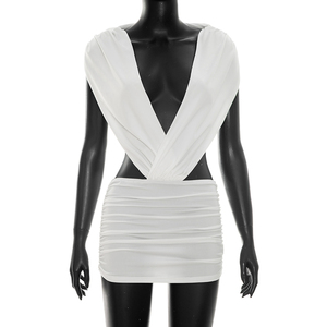 Viviblook C26DS147 Vestido de Verano para Mujer, Sexy, Sin Mangas, Cuello Halter, Espalda Descubierta, Plisado, Ajustado, Mini - Product Image 1