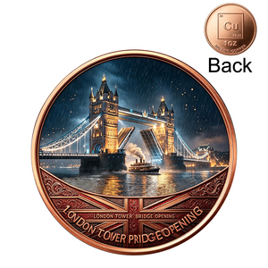Moneda Conmemorativa Personalizada de Cobre Puro .999 de 1oz, Vista Nocturna del Puente de la <span class=keywords><strong>Torre</strong></span> de <span class=keywords><strong>Londres</strong></span>, Moneda de Cobre Rojo Fino para Colección o Regalo - Product Image 1