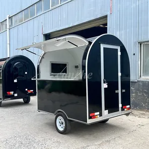 Chariot de restauration mobile noir pour mini hot-dogs, camion de cuisine de rue personnalisé, remorque alimentaire ronde avec certification CE - Product Image 1