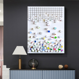 Décoration d'intérieur, œuvre d'art en mosaïque abstraite, sculpture sur bois, peinture en <span class=keywords><strong>cube</strong></span>, art mural 3D fait à la main en bois - Product Image 5