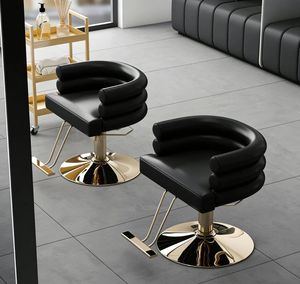 Muebles Modernos para Salón de Belleza, Silla de Estilismo Pequeña con Base Dorada y Tapicería de Cuero PU Marrón, Silla de Barbería Giratoria de Lujo para Mujeres, para Sala de Estar - Product Image 4