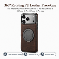 Étui de téléphone en cuir PU avec support rotatif à 360 degrés, support magnétique pour voiture, cadre en TPU noir mat, coque arrière en PC pour iPhone