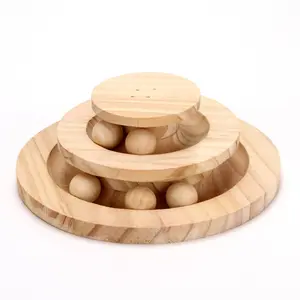 Interactive wooden Cat Toy Kitten Toys-Double Layer Track Balls Roller Cat Tower Toys