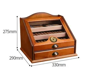 台式雪茄雪茄盒钢化玻璃加湿器储物盒木制托盘分隔器容纳100雪茄数字湿度温度计