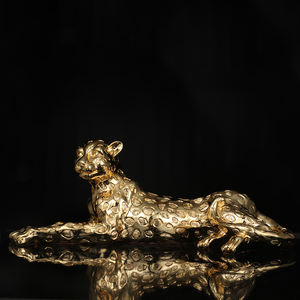 Accesorios de decoración nórdica para el hogar, escultura artesanal de resina de tigre dorado y plateado, estatua de leopardo de animales de resina - Product Image 2