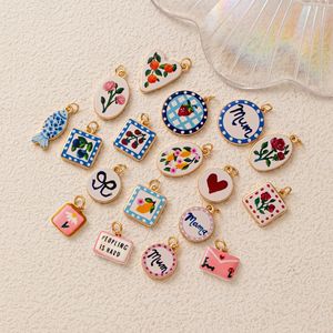 Nouvelles bottes florales avec pendentif en forme de cœur imprimé par transfert thermique, accessoires de bricolage plaqués or, couleur inaltérable - Product Image 1