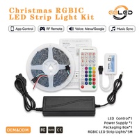 Kit de Bande LED RGBIC WS2811 5M 12V Directionnable 16 Millions de Couleurs Contrôle par Application Noël Musical Décoration de Noël CE RoHS