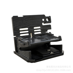 Organisateur de bureau en bois, support de téléphone avec rangement pour écouteurs et montres, pour bureau, chambre à coucher, porte-clés et bijoux, pliable sur 3 niveaux - Product Image 5