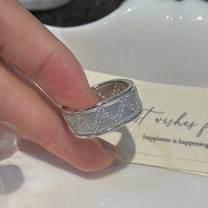S925 Pure Silver Brushed Diamond <b>Ring</b> Simple Vintage Geometric <b>Open</b> Design Gold Plated Fashion <b>Ring</b> with Inlay Setting - Product Image 1
