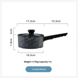 Ensemble de casseroles en céramique à motif géométrique noir et blanc, marmite et casserole avec couvercle, pot émaillé antiadhésif pour la maison - Product Image 6