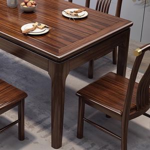 Ensemble table et chaises à manger en bois d'ébène massif style chinois, 6 pièces, rectangulaire, moderne et minimaliste - Product Image 4