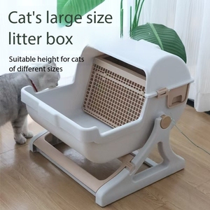 Caja de arena para gatos de lujo con tapa abierta, productos de plástico de limpieza profunda de gran tamaño, sin necesidad de arena, inodoro para gatos - Product Image 1