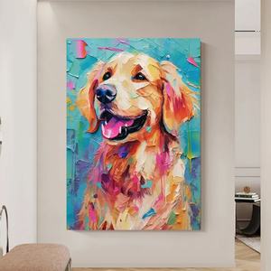 Pintura al Óleo Realista Pintada a Mano en Tono Neutro, con Textura, de Perro, para Uso Comercial y Arquitectónico, Obra de Arte Grande - Product Image 2