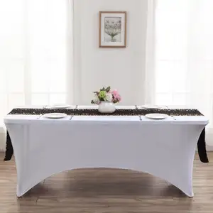 24pcs 190gsm Fabric 6ft Rectangle White Polyester Tablecloths Party Banquet Wedding Stretch Spandex Table Cover Table Cloths