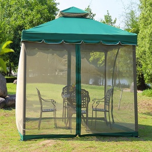 Abri Métallique Extérieur Imperméable Pavillon <span class=keywords><strong>de</strong></span> <span class=keywords><strong>Jardin</strong></span> Pare-Soleil Auvent Polyester Pop up Patio Toit en Acier Gazebo avec Filet - Product Image 4