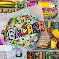 Services d'impression personnalisés OEM, transferts DTF, design pour la Journée des enseignants, logo prêt à être pressé, autocollants thermocollants lavables pour tissus