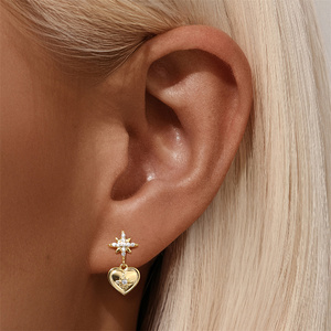 Boucles d'oreilles tendance en argent 925 avec pampilles, chaîne, cœur et étoile pour fille - Product Image 5
