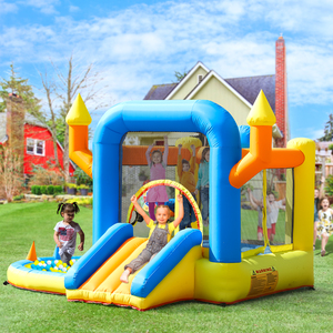 Château gonflable pour enfants avec toboggan, piscine, panier, cible de fléchettes et trampoline - Product Image 1