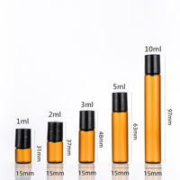 Bouteille vide ambre rechargeable pour les yeux, huile essentielle de parfum, 1ml 2ml 3ml 5ml 10ml 15ml, bouteille en verre à bille roulante avec couvercle doré