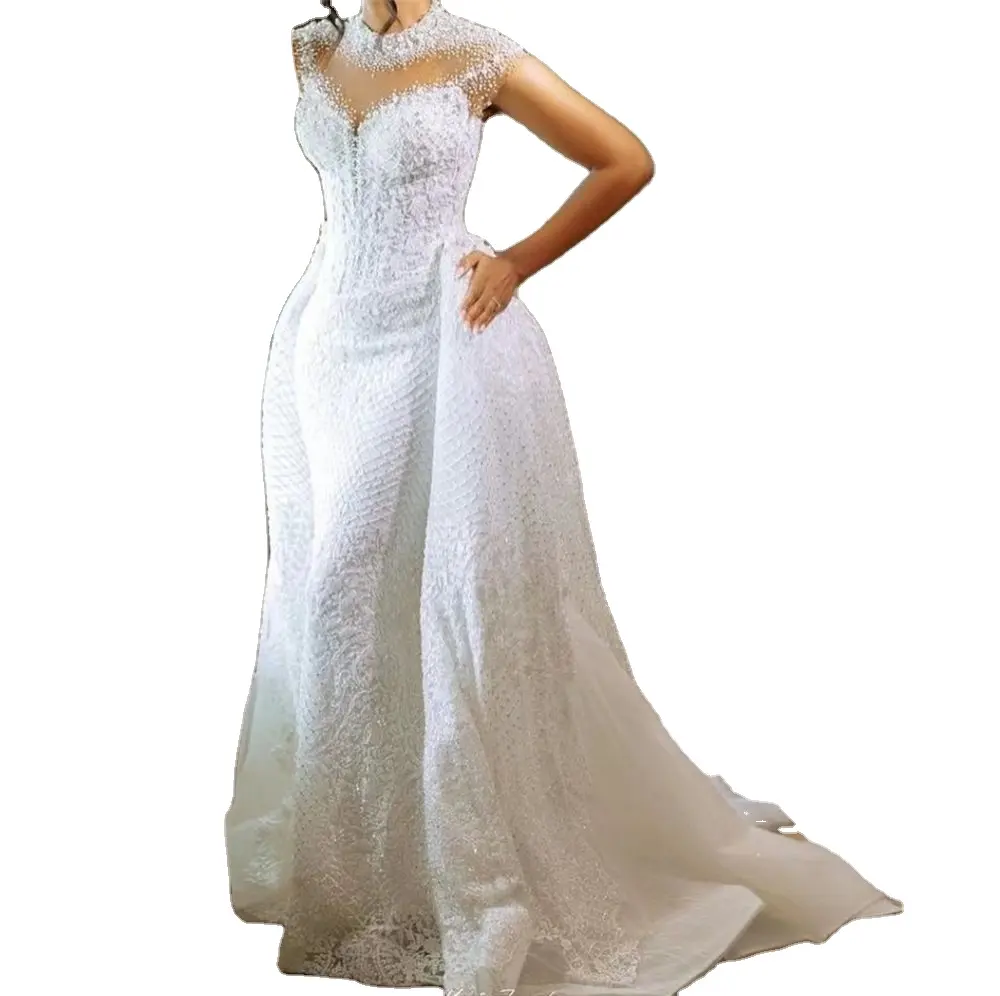 AL1638 personalizable 2023 vestidos de fiesta mujeres boda larga más tamaño 2 en 1 blanco marfil africano elegante vestido de novia de sirena