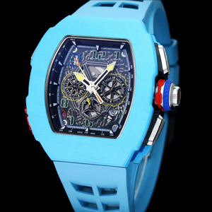 Montre mécanique automatique squelette chronographe flyback de luxe en fibre de carbone TPT saphir, édition limitée de qualité supérieure - Product Image 1