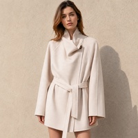 Manteau d'hiver de luxe Weisilili à col montant, bouton unique, ceinture, longueur mi-longue, 100% cachemire de chèvre double face, pour femme
