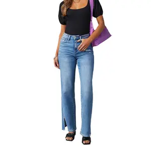 Logo kustom wanita robek rendah naik, Jeans kualitas tinggi Fashion ramping baru dengan pinggul dan celana Jeans kaki kecil