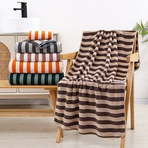 Ensemble de serviettes absorbantes épaisses pour adultes en polaire corail à larges rayures, douces et non pelucheuses, pour le visage et usage domestique - Product Image 1