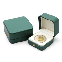 Boîte de collection de pièces commémoratives en cuir PU au toucher agréable, motif carré uni, pour pièces d'or, pièces d'argent et badges