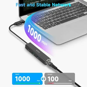 <span class=keywords><strong>RSHTECH</strong></span> Type C USB Hub RJ45 Gigabit LAN Répartiteur de réseau 10Gbps Port Dock USB vers Ethernet Adaptateur pour ordinateur - Product Image 4