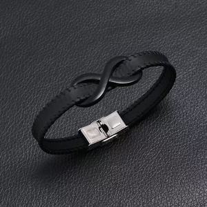 Pulseras Para Hombre pelle <span class=keywords><strong>s</strong></span> 316L <span class=keywords><strong>acciaio</strong></span> inossidabile simbolo illimitato Infinity pelle per gli uomini numero 8 cuoio PU braccialetto - Product Image 4