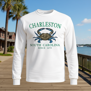 T-shirt à manches longues Charleston South Carolina Blue Crab vert depuis 1670 - Product Image 3