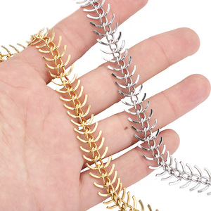Chaîne en acier inoxydable en forme d'arête de poisson, polie or et argent, pour la fabrication de colliers, composants de bijoux DIY H1240 - Product Image 5